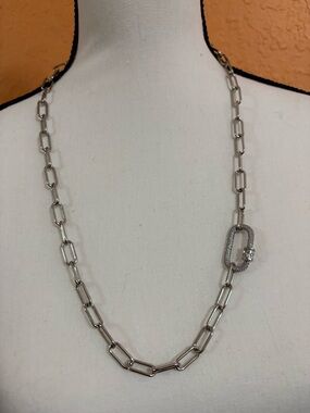Pave Accent Silver Link Chain Necklace